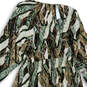 Womens Brown Green Abstract Print Long Sleeve Back Zip Midi Dress Size XL image number 4