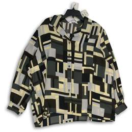NWT Alia Womens Multicolor Geometric Spread Collar Button-Up Shirt Size 24W