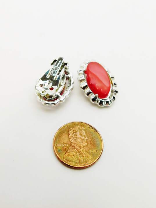 VNTG Coro Red & Silver Tone Clip-On Earrings 9.4g image number 4