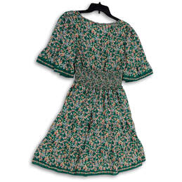 NWT Womens Green Floral 3/4 Bell Sleeve Smocked Waist Wrap Dress Size S alternative image