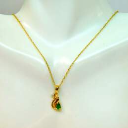 14k Yellow Gold Emerald & Diamond Accent Pendant Necklace 1.6g alternative image