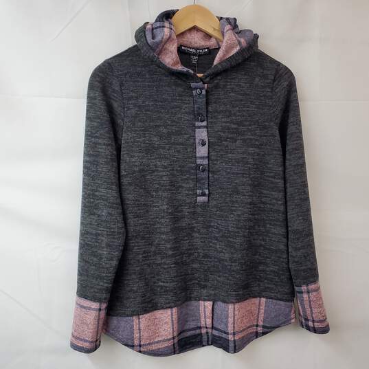 Michael Tyler Collections Pullover Hoodie Gray with Plaid P/S NWT image number 1