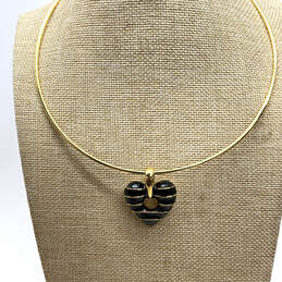 Designer Joan Rivers Gold-Tone Black Heart Shape Pendant Choker Necklace