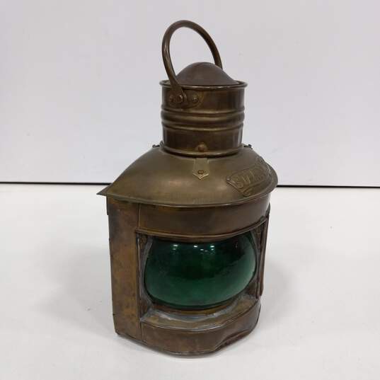 Vintage Brass Starboard Light Lantern Red & Green Glass image number 2