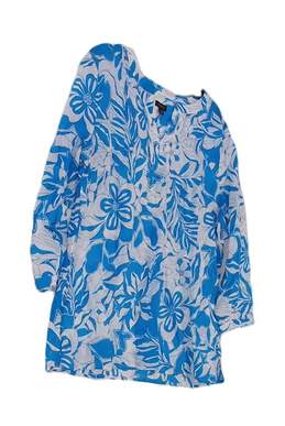 Women's Blue White Floral 3/4 Sleeve Split Neck Blouse Top Size Large alternative image