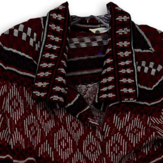 Mens Red Black Aztec Long Sleeve Collared Full-Zip Cardigan Sweater Size SP image number 3
