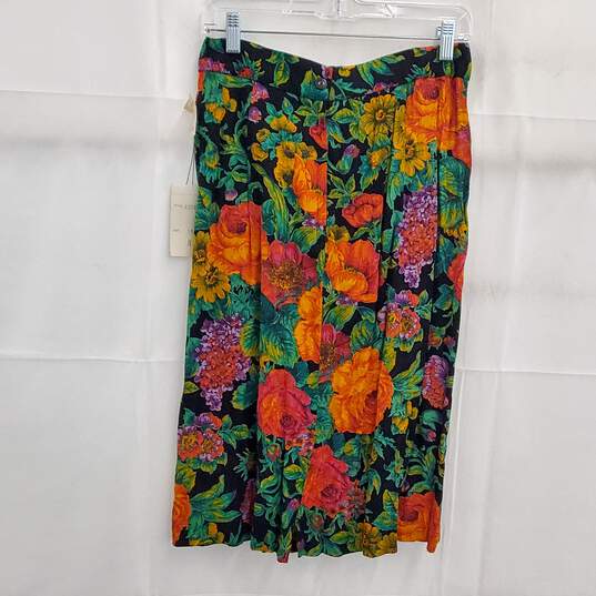 Vintage 80s Pleated Skirt Karen Kane Multicolor Floral Print Skirt Women's Size 14 image number 2