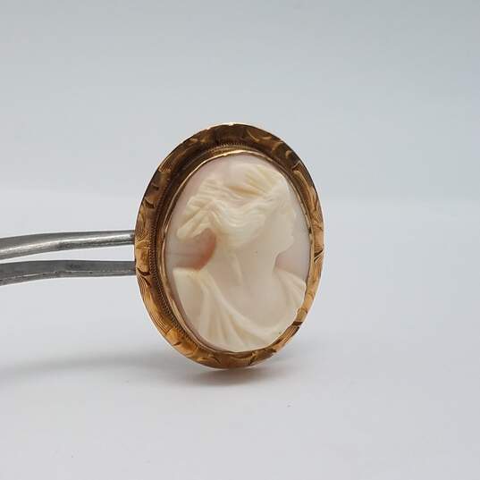 10k Gold Cameo 1 Inch Brooch Pin 5.8g image number 1