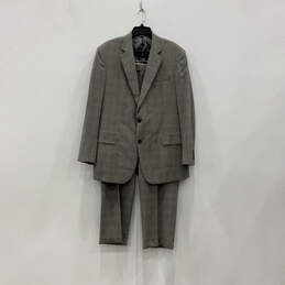 Mens Gray Glen Plaid Long Sleeve Notch Lapel Two Piece Pants Suit Sz 44/39