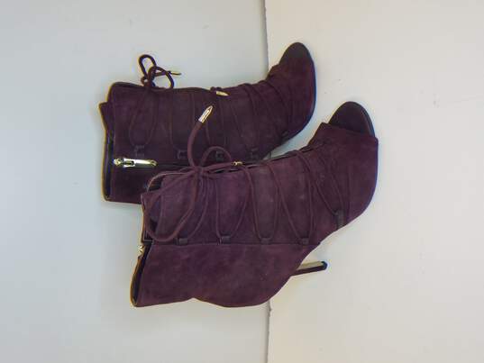 Sam Edelman Booties Asher Open Toe Lace Up Zip Leather Wine Boots Size 7.5 image number 4