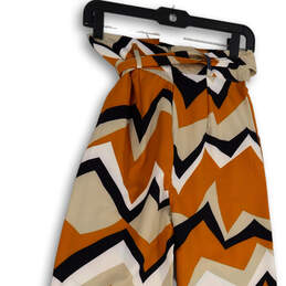 Womens Multicolor Abstract Flat Front Straight Leg Paperbag Pants Size S