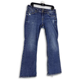 Womens Blue Denim Medium Wash Distressed Pockets Bootcut Jeans Size W29/L31