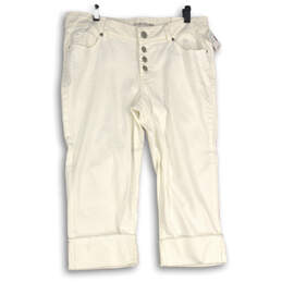 NWT Womens White Denim Mid-Rise Button Fly Cuffed Capri Pants Size 14