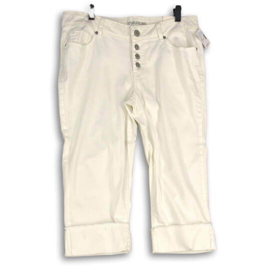 NWT Womens White Denim Mid-Rise Button Fly Cuffed Capri Pants Size 14 image number 1