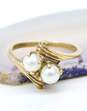 10K Yellow Gold White Pearls Scrolled Bypass Ring 1.5g image number 1