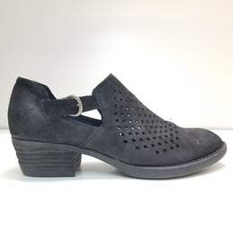 BORN Nanna Black Suede Perforated Ankle Buckle Shoes Women's Size 7.5 M