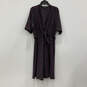 Womens Black Purple Striped Floral V Neck Short Sleeve Wrap Dress Size 2X image number 1