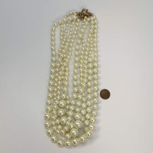 Designer J. Crew Gold-Tone Multi Strand Faux Pearl Beaded Necklace image number 4