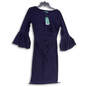 NWT Womens Blue Round Neck Long Bell Sleeve Maxi Dress Size 10 image number 1