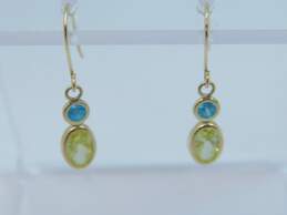 14K Gold Faceted Blue & Green Cubic Zirconia & Ball Bead Drop Earrings Variety 2.0g alternative image
