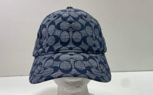 COACH Navy Blue Signature Jacquard Hat Baseball Cap image number 1