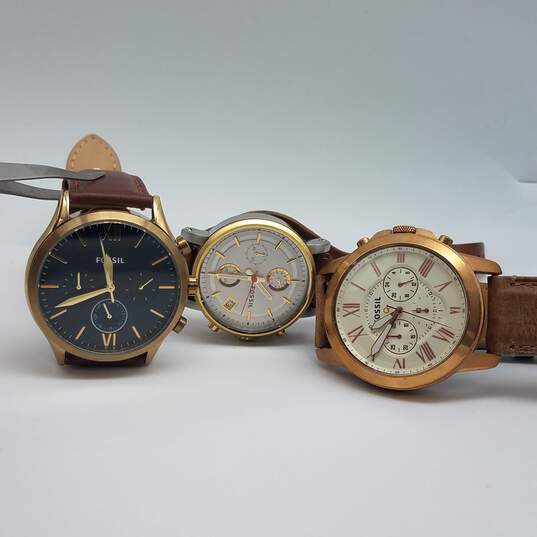 Fossil Round All Leather Mixed Models Watch Bundle 3pcs image number 8