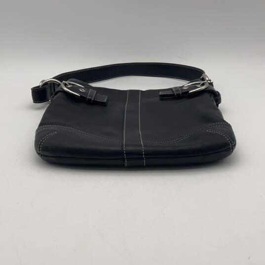 Womens Black Leather Buckle Logo Charm Adjustable Strap Shoulder Bag image number 3