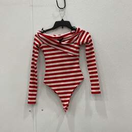Material Girl Womens Red White Striped Long Sleeve Bodysuit Blouse Top Size XS