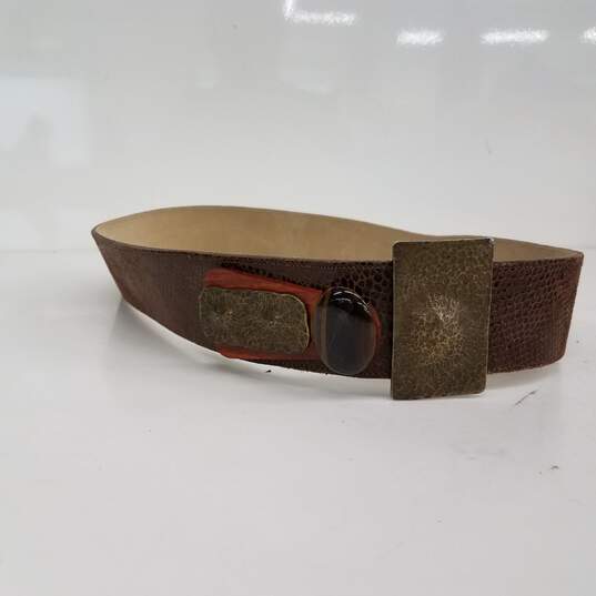 Leather Belt w/ Stone, Metal, Wood Buckle image number 1