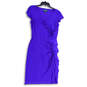 Womens Purple Flutter Sleeve Side Ruched Ruffle V-Neck Wrap Dress Size 8 image number 1