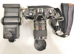 Fujica AX-3 35mm Film Camera w/ Tokina AT-X Lens & Vivitar Flash