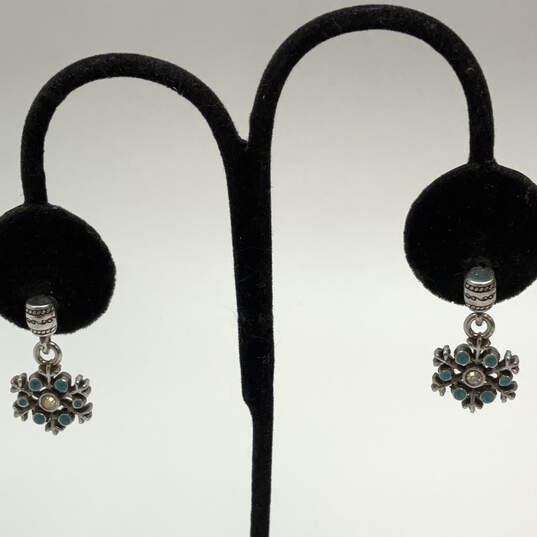 Designer Brighton Silver-Tone Blue Stone Snowflake Classic Drop Earrings image number 1