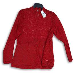 NWT Lane Bryant Womens Red Floral Lace Long Sleeve Blouse Top Size 18/20