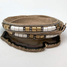 Designer Stella & Dot Two-Tone Rhinestone Leather Adjustable Wrap Bracelet