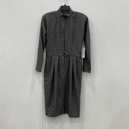 NWT Womens Black Gray Pleated Long Sleeve Shift Dress Size 8/10