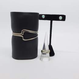 Artisan 925 Opal Inlay Ring & Stud Earrings w/ Cuff Bracelet 20g