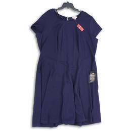 NWT Avenue Womens Navy Blue Cap Sleeve Round Neck Back Zip A-Line Dress Sz 26/28