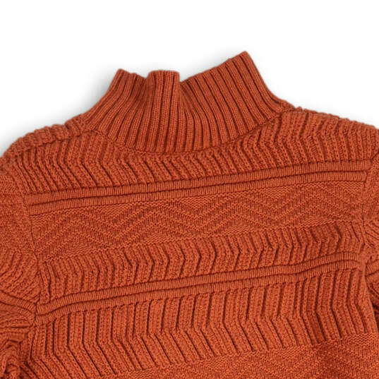 Womens Orange Knitted Mock Neck Long Sleeve Pullover Sweater Size XL image number 4