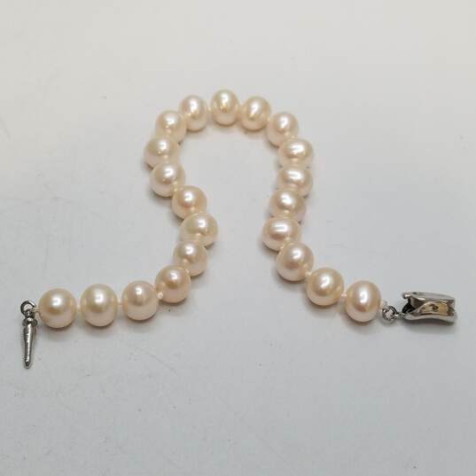 Sterling Silver FW Pearl Knotted 7.8mm 7in Bracelet 17.0g image number 2