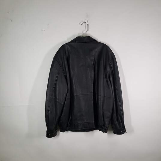 Mens Leather Long Sleeve Front Pockets Full-Zip Motorcycle Jacket Size XL image number 2