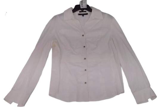 Womens White Long Sleeve Spread Collar Button Up Shirt Size XL image number 4