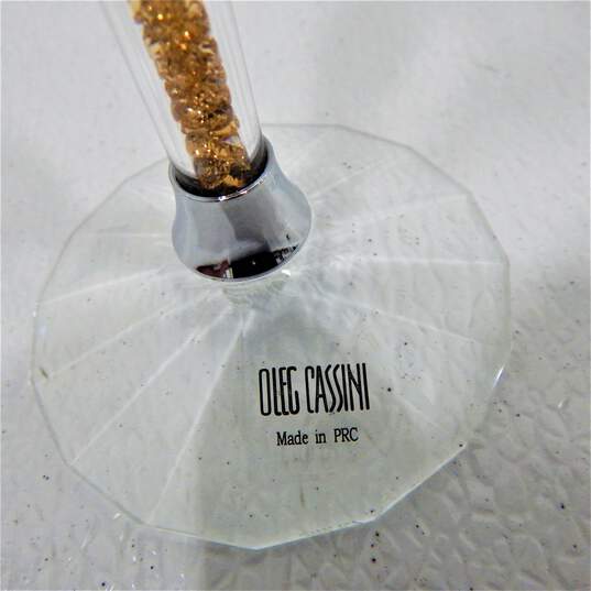 Oleg Cassini Crystal Golden Diamond Toast Flutes Glasses IOB image number 4
