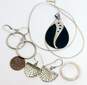 Artisan 925 Abstract Wood Pendant Necklace Shell & Open Circle Drop Earrings & Spinner Band Ring 19.7g image number 6