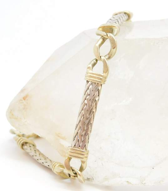 14K White & Yellow Gold Woven Bars & Curb Unique Chain Bracelet 9.3g image number 3