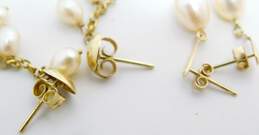 14K Gold White Pearl Drop & Beaded Chain Dangle Post Earrings Variety 3.9g alternative image