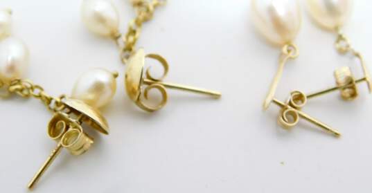 14K Gold White Pearl Drop & Beaded Chain Dangle Post Earrings Variety 3.9g image number 2