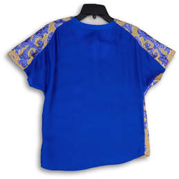 NWT Womens Blue Gold Sequin V-Neck Short Sleeve Pullover Blouse Top Size S alternative image