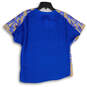 NWT Womens Blue Gold Sequin V-Neck Short Sleeve Pullover Blouse Top Size S image number 2