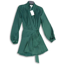 NWT Womens Green Pleated Ruffle V-Neck Long Sleeve Wrap Dress Size Medium