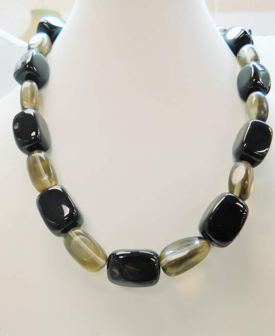 925 Geometric Smoky Quartz and Oval Shaped Glass Beaded Necklace image number 2